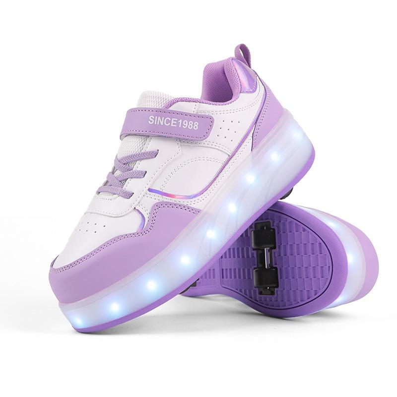 29-38 Детские четырехколесные разборные спортивные туфли на плоской подошве, светодиодные блестящие детские светящиеся кроссовки