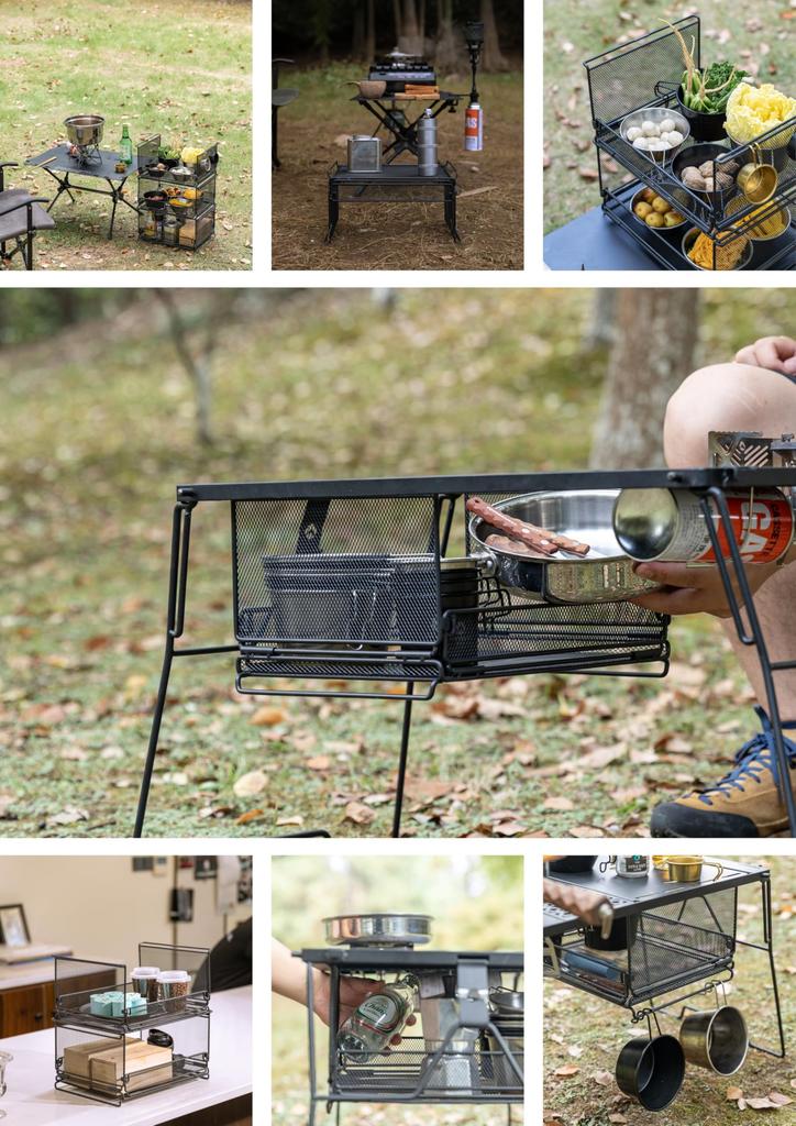 CAMPING MOON Bridge Table for IGT, Mesh Box, IGT Tray, Storage Box, Expanded Metal with Half Door, 2-Piece Set (CK-23BK-2P)