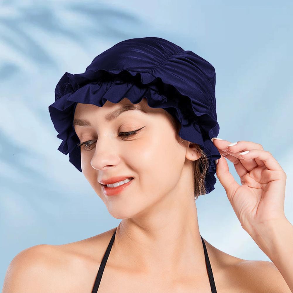 Женская плиссированная шапочка для плавания, эластичная купальная шапочка, переносная шапочка для бассейна для длинных коротких волос