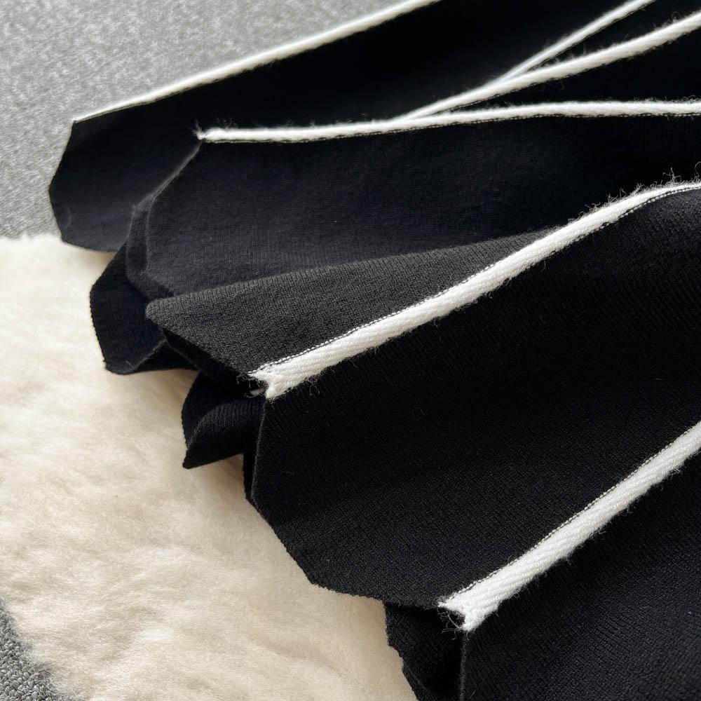 Зима-Осень, водолазка, теплый вязаный пуловер, платье-свитер, женские повседневные черные полосатые плиссированные платья