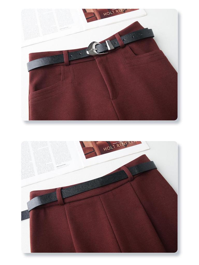 Женская юбка миди из шерсти цвета хаки 2024: Новый осенне-зимний прямой крой, миди длина с разрезом, облегающий дизайн.