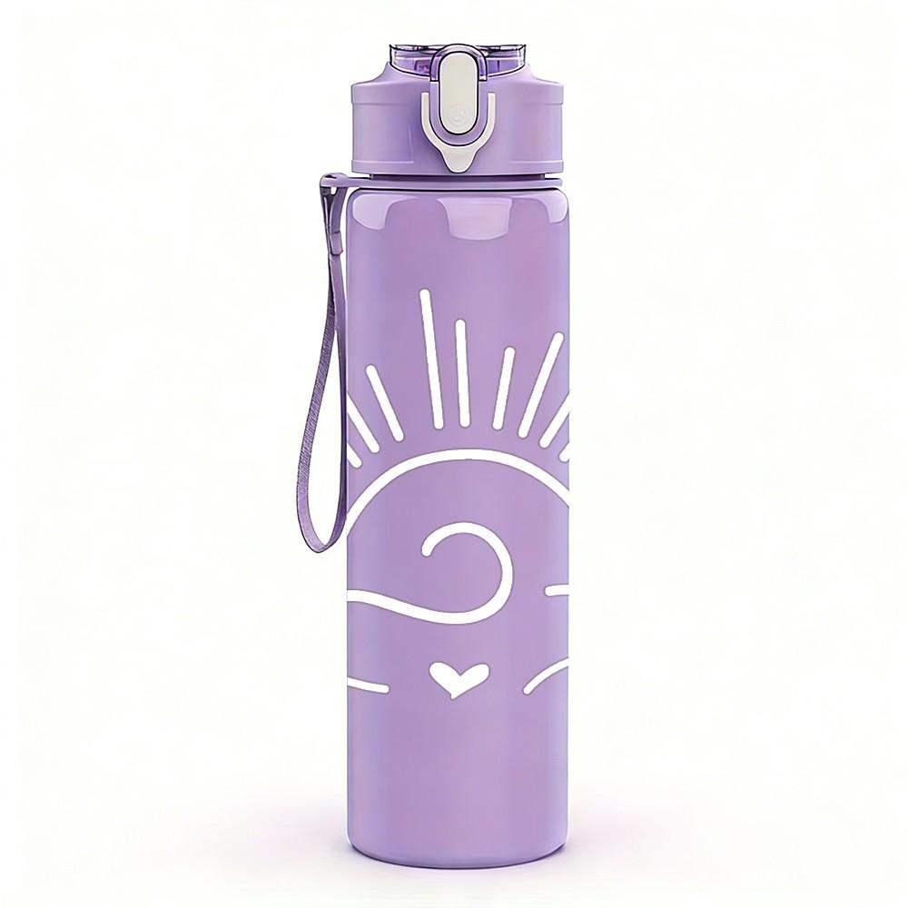1PC Sun Eye Mystical Line Pattern 750ml Color Plastic Sports Water Bottle Leakproof Flip Straw Lid Suitable for Sports Office Home Use