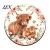 Heat Resistant Cork Cup Mats Highland Cow Coasters, Cute Floral Farmhouse Drink with Animal Theme Kitchen Decor Non-Slip Base, Table Protector