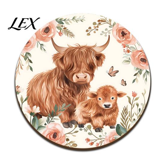 Heat Resistant Cork Cup Mats Highland Cow Coasters, Cute Floral Farmhouse Drink with Animal Theme Kitchen Decor Non-Slip Base, Table Protector