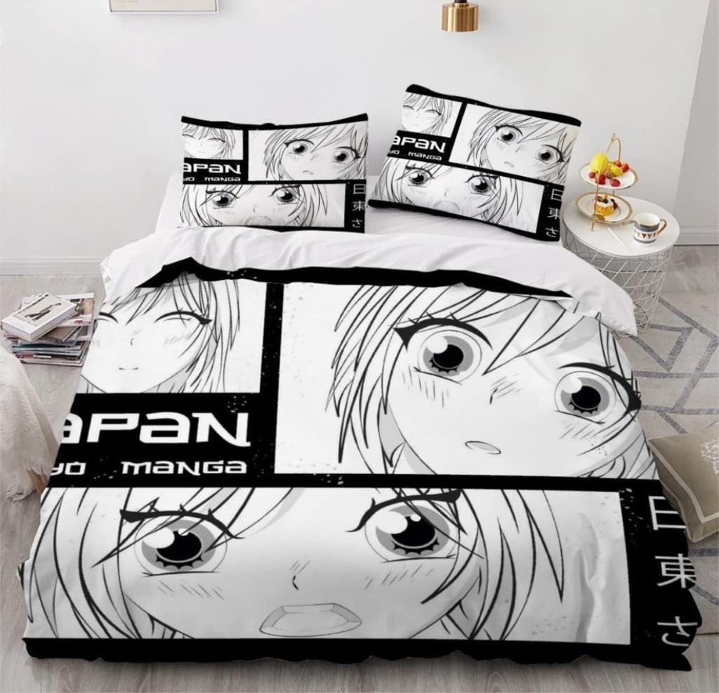 Мультяшный комплект постельного белья с аниме-девушкой, 3 предмета, 3D-принт, аниме-пододеяльник на молнии, подростковое микрофибровое постельное белье с 2 наволочками