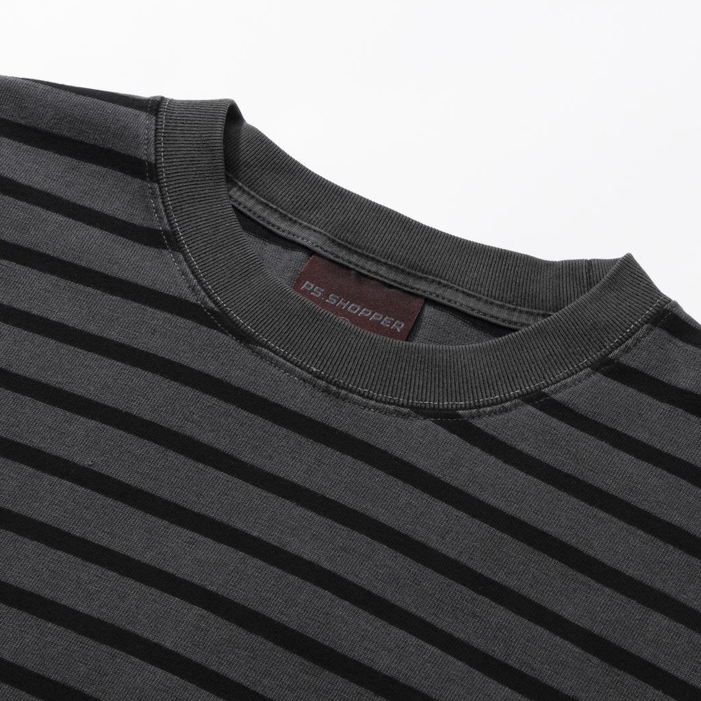 PSSHOPPER Pigment Stripe Long Sleeve [Dark Gray]