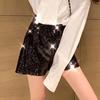 Sexy Women Shiny Sequin Shorts High Waist O-Ring Zipper Bodycon Shorts Party Club Festival Dance Shorts