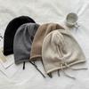 Ear Protection Drawstring Wool Cap Soft Solid Color Pullover Hat Knitted Baggy Beanie Hat  Outdoor