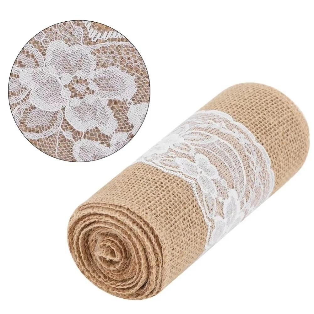 Vintage Lace Seat Back Strap Handmade Lace Linen Ribbon Roll Burlap Chair Bow Crafts Decorations
