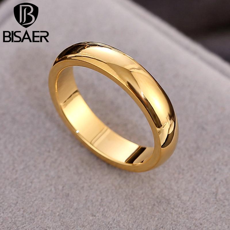 Bisaer Simple Titanium Steel Ring Fashionable Mirror-like Metallic Luster Rings