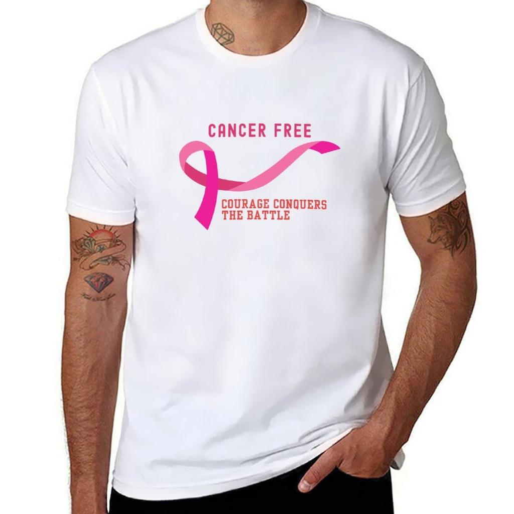 Cancer Free T-Shirt t shirts for man cotton funny anime tshirt cotton tshirt 100% T-Shirt