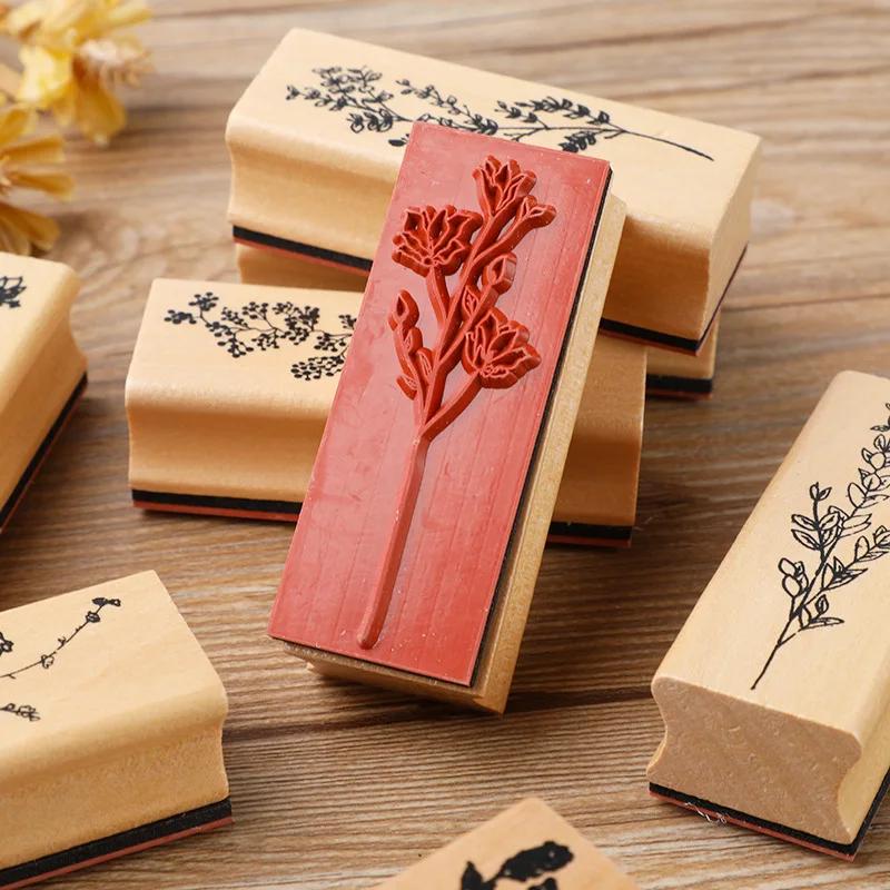 1 шт. Изысканный цветок трава растения деревянный штамп креативная тема природы скрапбук журнал шаблон печать дневник альбом украшение своими руками