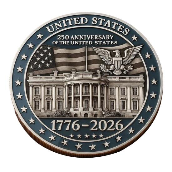 US 250th Anniversary Souvenir Coin Double-Sided Carved United States History Commemorative Badge Round Metal Collection Coin Patriotic Decoration