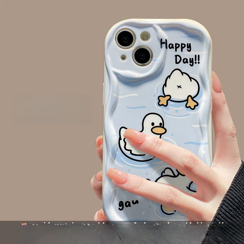 Applicable To Apple 14promax Mobile Phone Case IPhone 15/13 Cute Duck Bracket Chain 11/12mini Transparent
