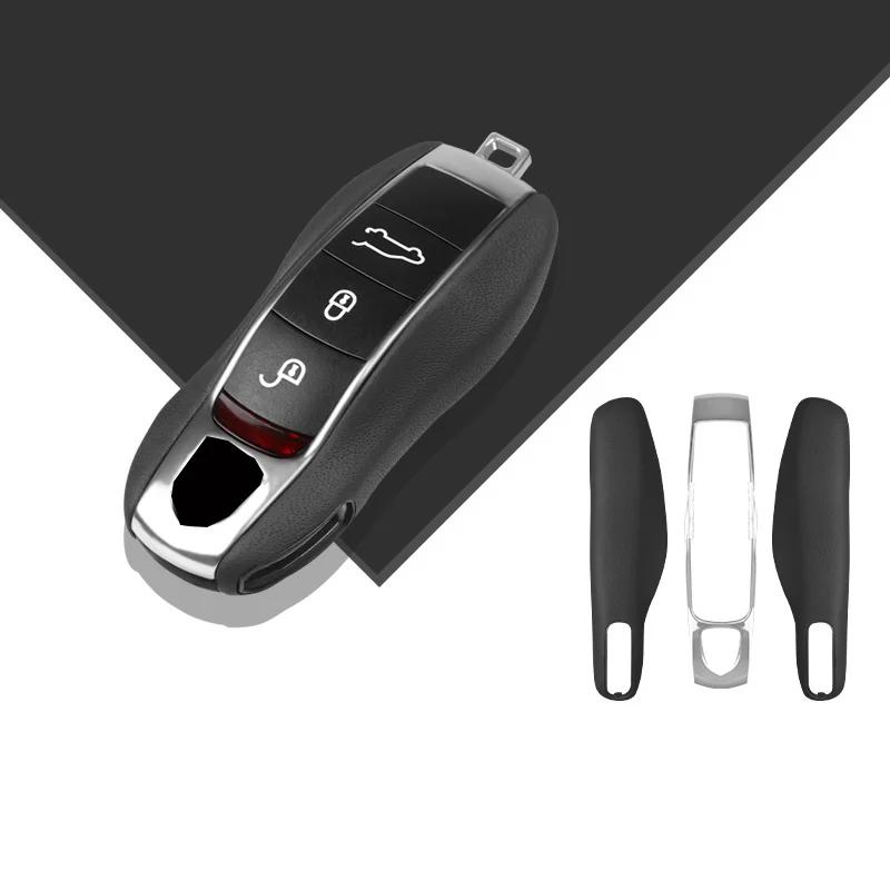 AABKV1 Luxury Genuine Leather for Porsche Boxster Cayman Panamera Cayenne Macan 718/911 Taycan Car Key Case Cover Protective Keychain