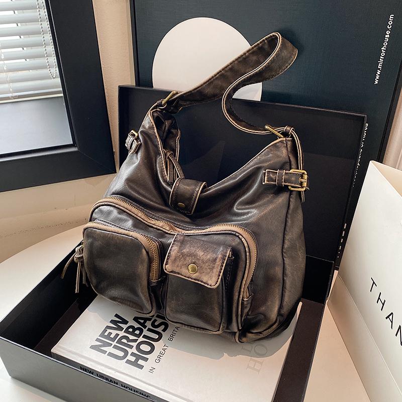 Женская модная выстиранная состаренная сумка-локомотив Spice Girl, многокарманная, в японском и корейском тренде, на плечо