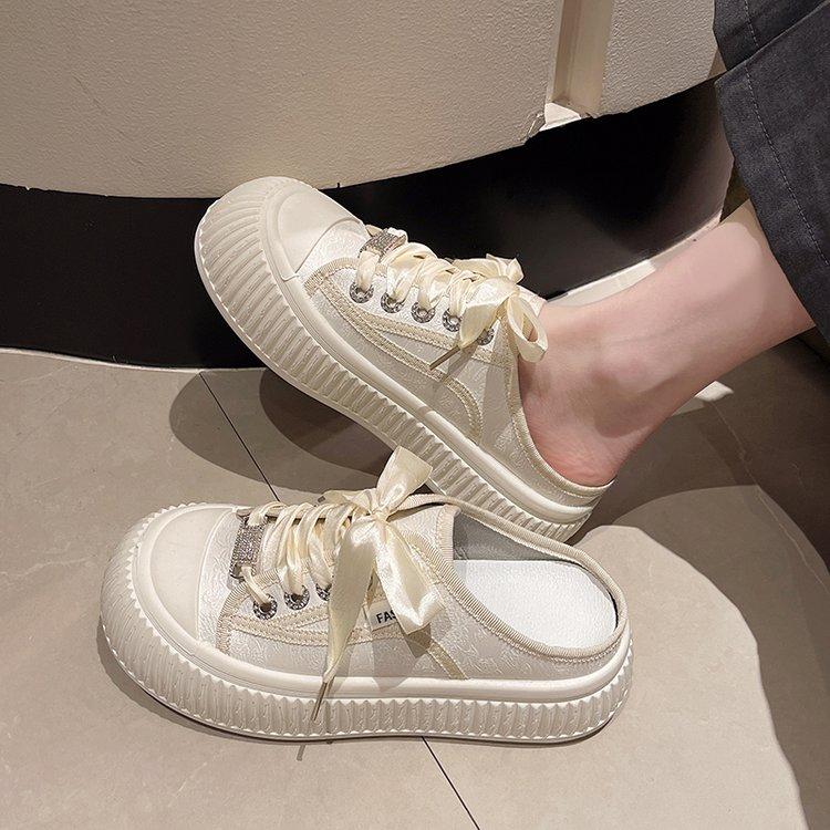 Модная женская обувь 2024 года, полутапочки Baotou для женщин, которые можно носить весной, летом и осенью, повседневные полутапочки на толстой подошве