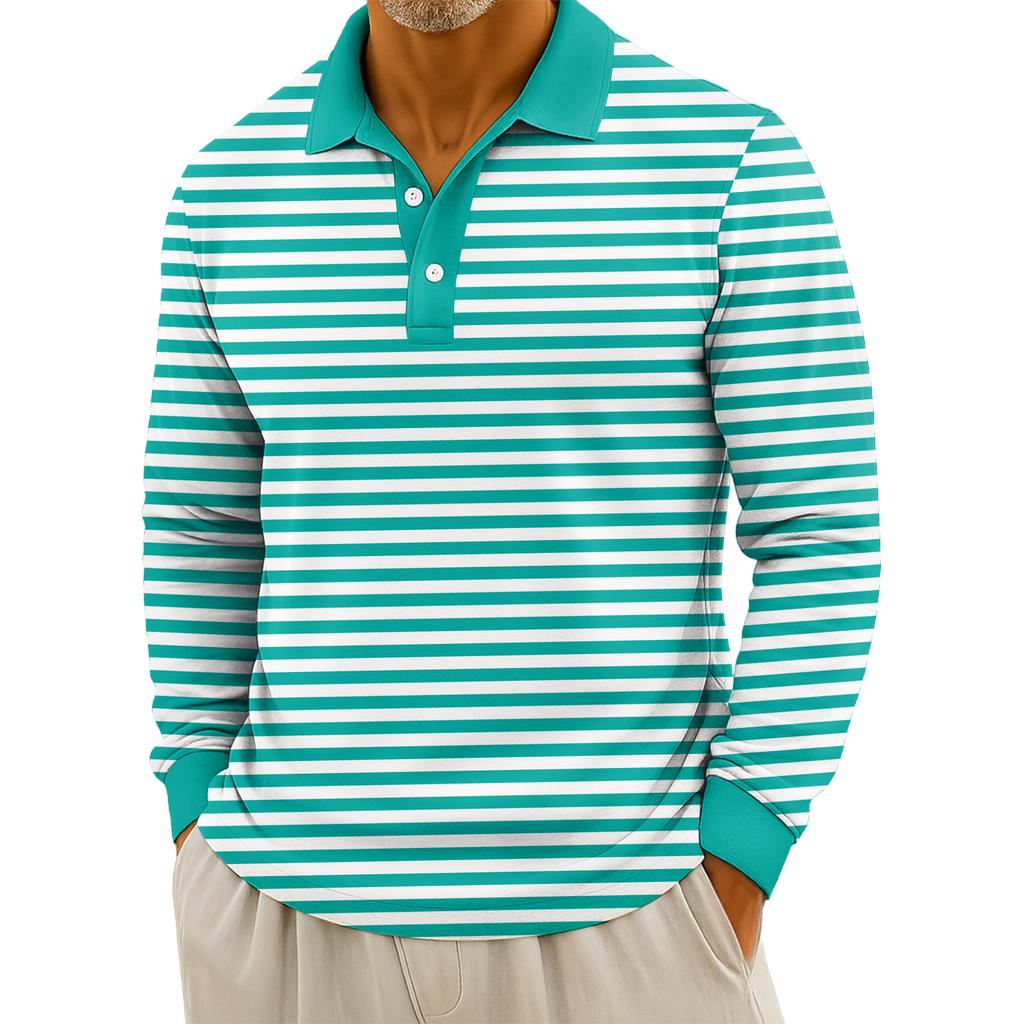 Men's Casual Striped Print Button-Up Long-Sleeve Tops