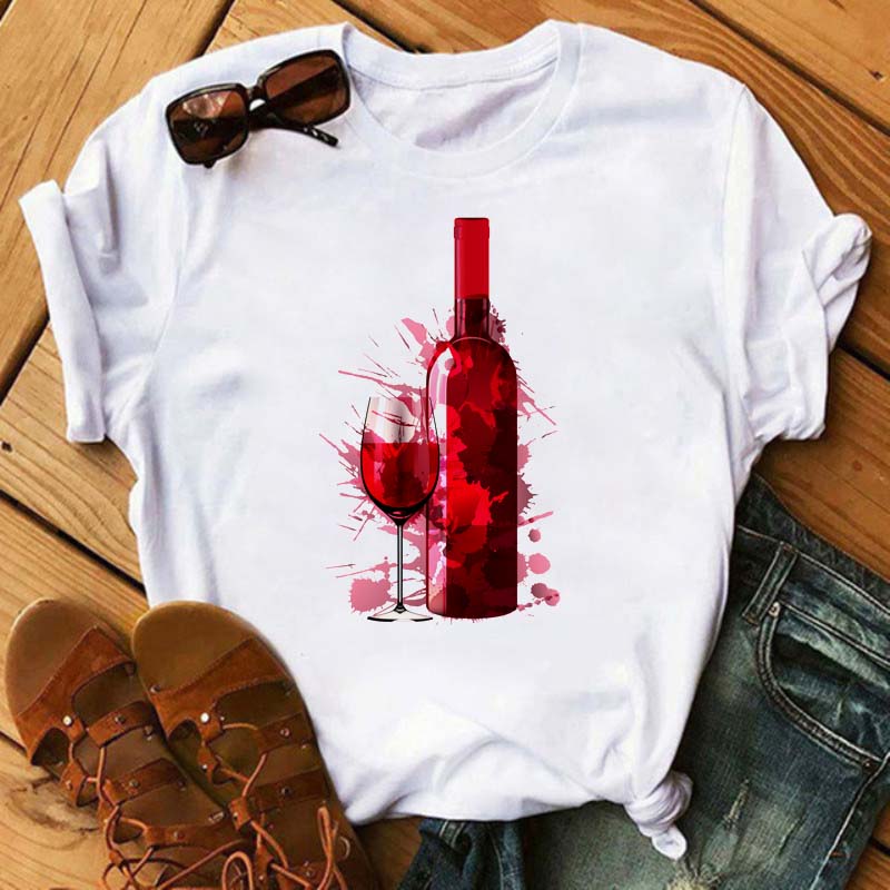 Новая женская футболка повседневная с коротким рукавом женская модная футболка с принтом розы и бокала вина черная футболка женские топы футболки