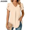 Women's Fashion Casual Summer Spring Solid Color Print Short Sleeve V-Neck Blouses & Shirts