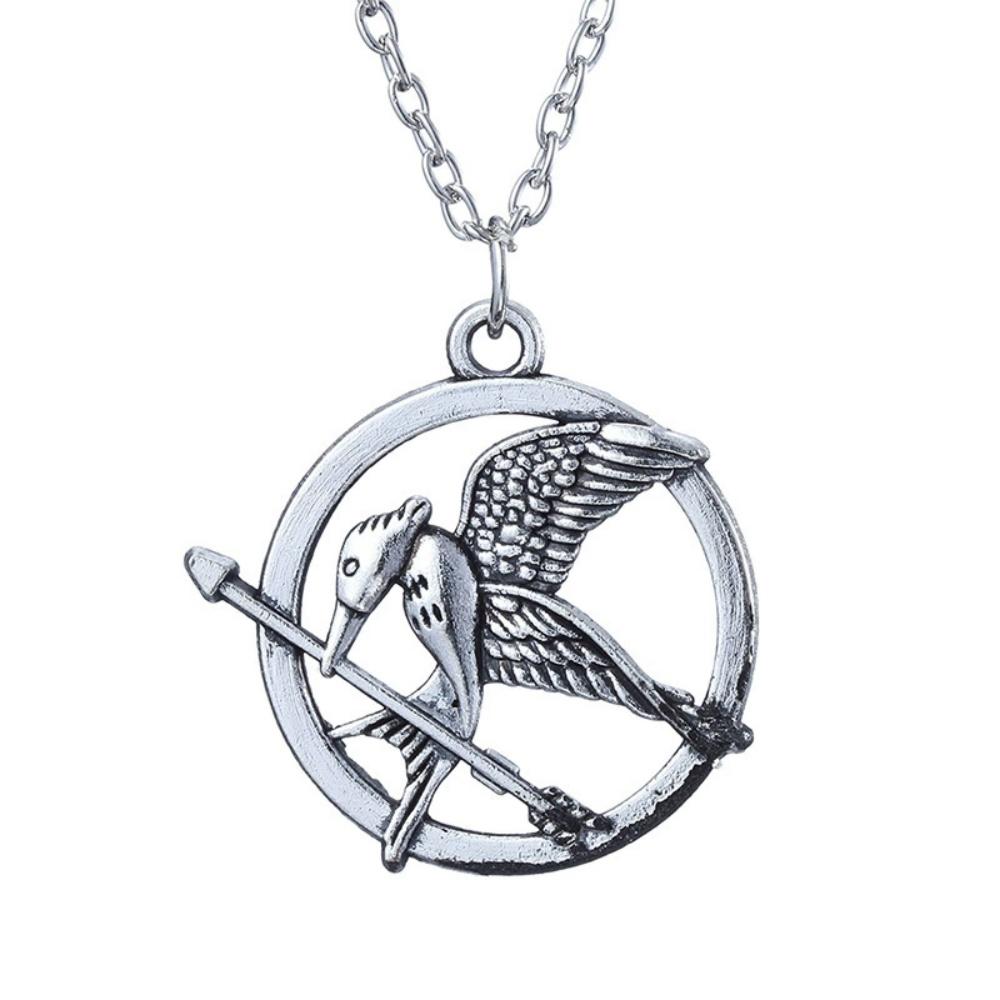The Hunger Games Metal Pendant Necklace Jewelry Accessories Circular Shape Vintage Punk Mocking Bird Necklaces for Men Women