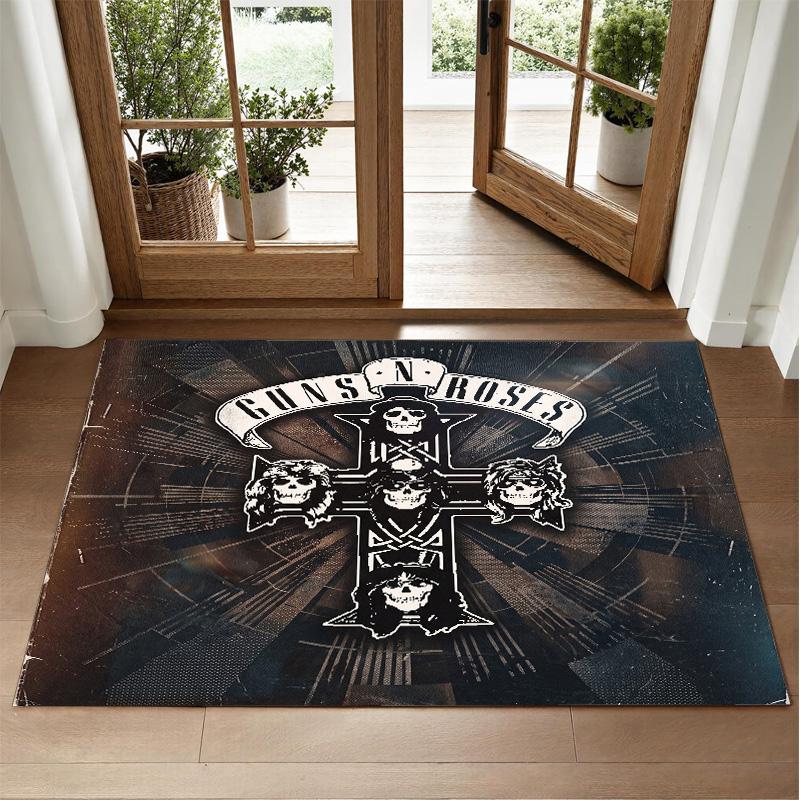 Guns N’ Roses Design Crystal Velvet Rug Soft Decorative Mat for Bedroom Entrance