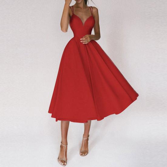 Леди Нижние Юбки Плюс Размер Торжественное Платье Глубокий V-образным Вырезом Спагетти Ремень С Открытыми Плечами Большой Подол Женское Платье Миди для Банкета