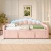 Daybed with Pull-Out Bed, Sofa Bed, Single Bed (Without Mattress), Double Bed, Velvet, Color-Changing LED Strip, 90x200cm(180x200cm), Pink