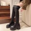 Женские сапоги выше колена в стиле панк, модные туфли с круглым носком, осенне-зимние, на толстом каблуке, женские длинные сапоги