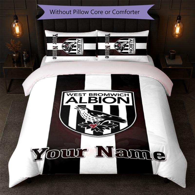 West Bromwich Albion FC Custom Name Text Bedding Set 1 Duvet Cover+2 Pillowcases Soccer Logo Personalized Gift For Special Occasion Bedroom Decor