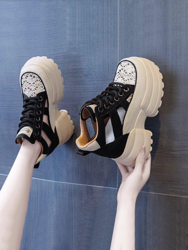 Внутренняя высота каблука-мешка сандалии женские 2024 лето новые толстые подошвы кекс римская мода спортивные танкетка полый каблук