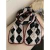 College Style Rhombus Polka Dot Scarf with Wool Scarf Imitation Cashmere Edge Contrasting Autumn and Winter Warm Shawl for Women