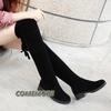 Мода 2024 года, черные высокие сапоги до бедра, женские зимние сапоги выше колена, плоские эластичные сексуальные модные туфли, весна-осень, повседневные