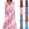 Women's Summer Casual V-Neck Button Vintage Floral Print Three-quarter Sleeve Long Dress With Pockets