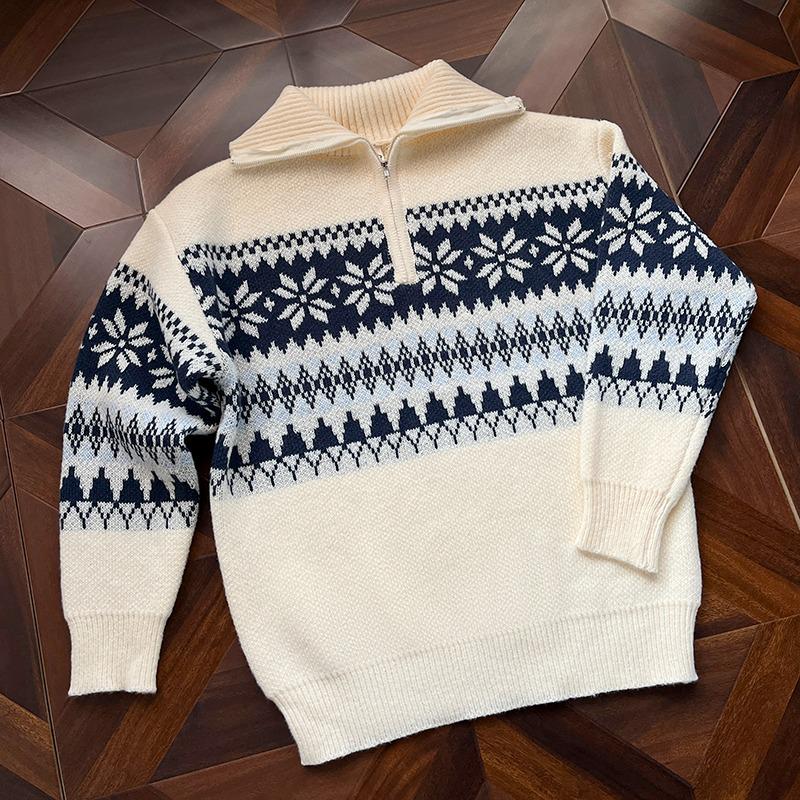 Американский пуловер с молнией до середины и узором Fair Isle, красный, для мужчин и женщин - Модный осенне-зимний вязаный кардиган с ощущением высокого качества