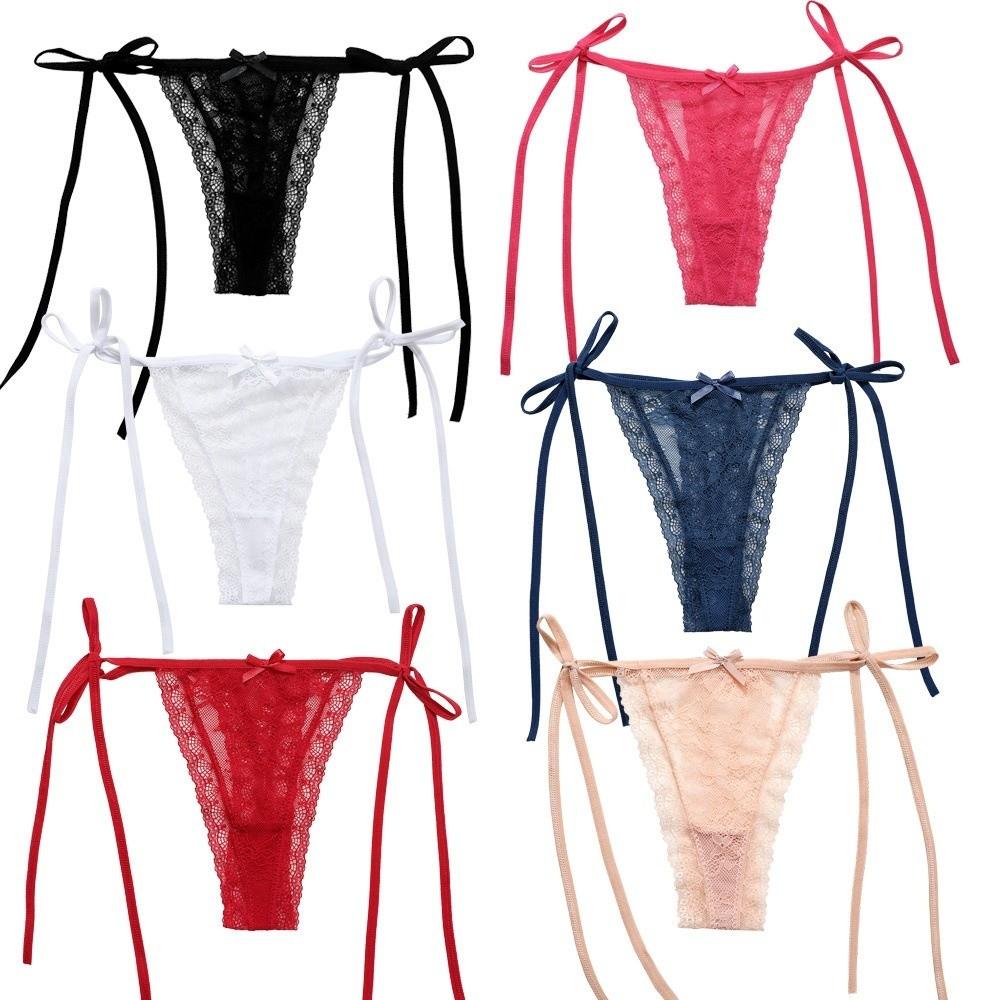 Adjustable Waist Strap Bow Lace Flower Transparent Briefs Female Lingerie Romantic T Panties  Gift