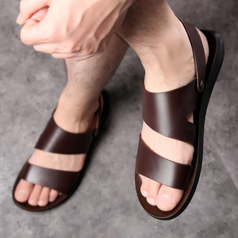 Brown Sandals Leather Casual Shoes Man Sandals 2024 Summer Men Sandals Beach Slipper Shoes for Men Luxury Shoes