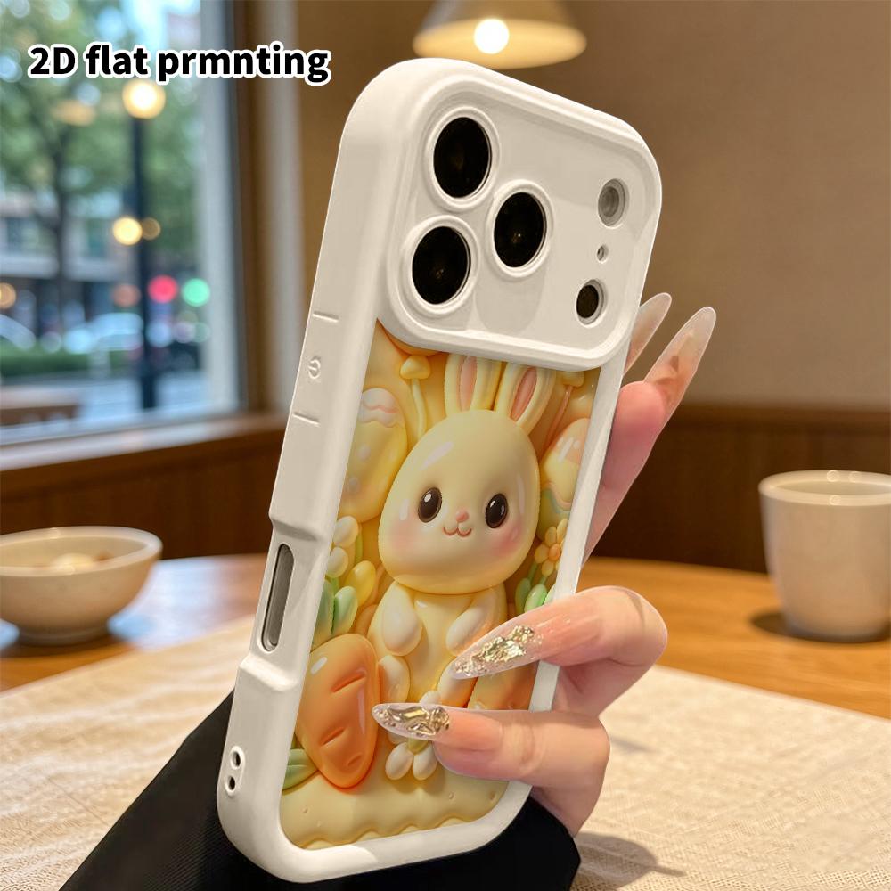 Phone case: 2D flat design, suitable for iPhone 18 17 16 15 14 13 Pro protective case, creamy yellow little bunny, perfect Christmas and Halloween hol