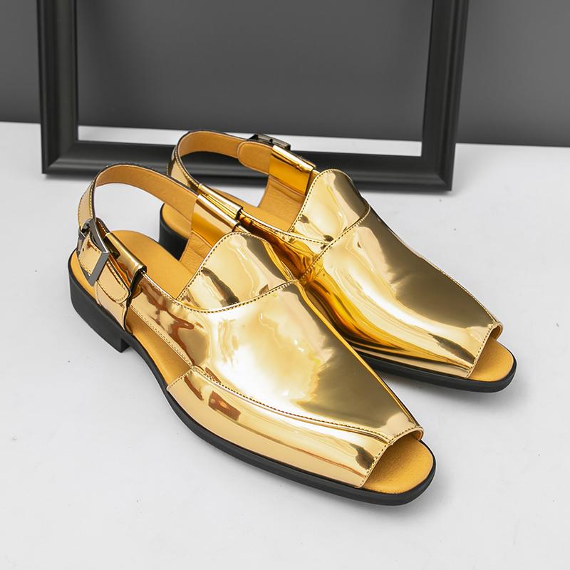 Fashion Summer Men Business Sandals Gold and Silver Casual Comfortable Driving Trip Beach Shoes Outdoor Sandals Men Size 38-46