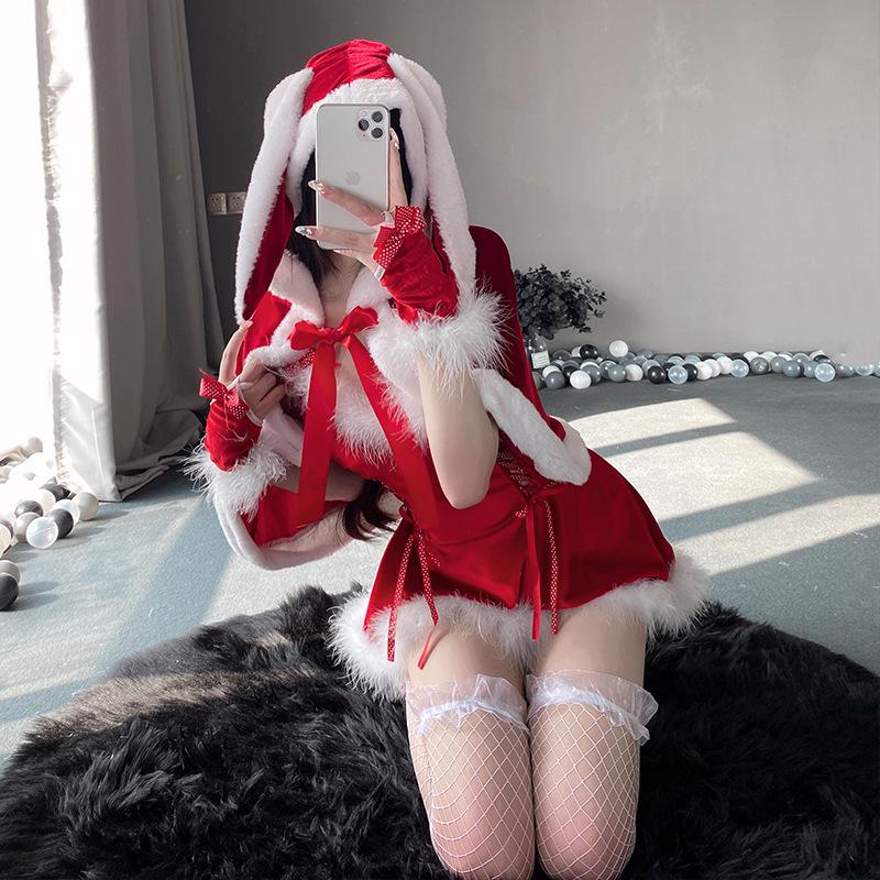 Yi Mengyao Red Christmas Bow Dress - Pure Desire Style, Autumn/Winter Collection for Women