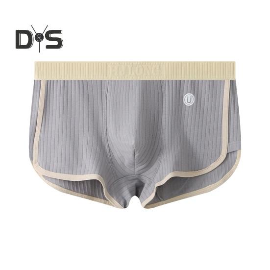 Men Boxer Underwear Mid-rise Elastic Waistband Patchwork Color Shorts Briefs U-convex Ribbed Panties Daily Wear