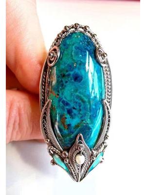Ретро этническое кольцо с инкрустацией бирюзой: Креативные европейские и американские женские украшения