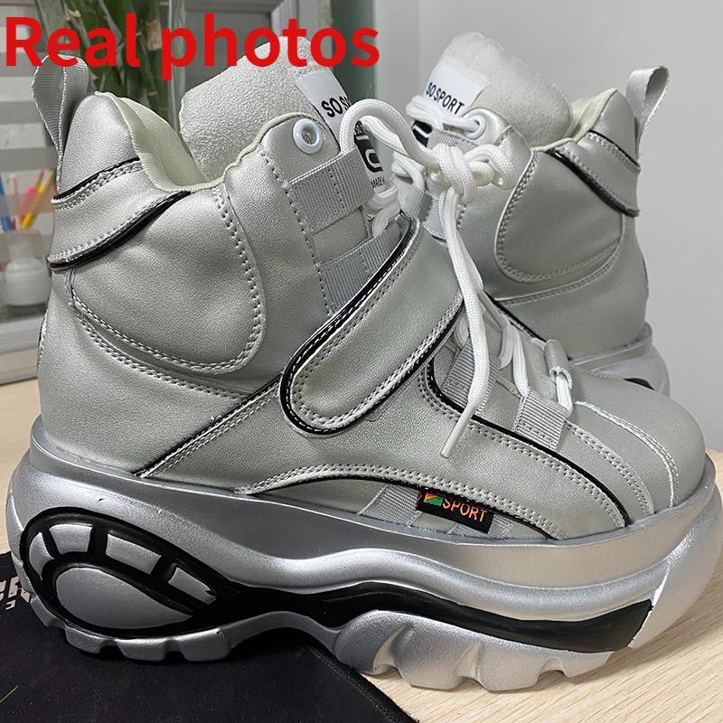 2024 Кроссовки на платформе, осенние женские модные массивные кроссовки, женские черные серебристые кроссовки на танкетке, женская повседневная обувь с высоким верхом