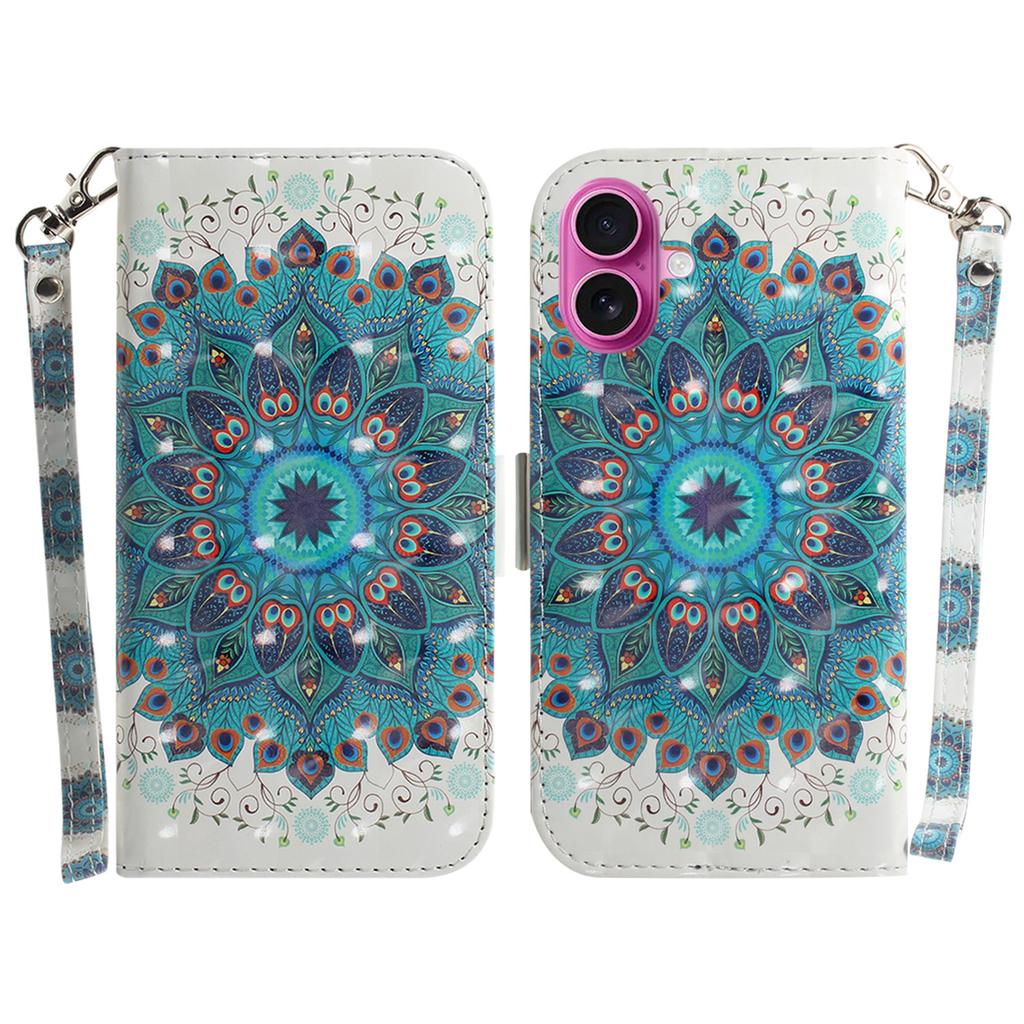 For iPhone 17 Case Pattern Printing Leather Wallet Phone Cover with Wrist Strap