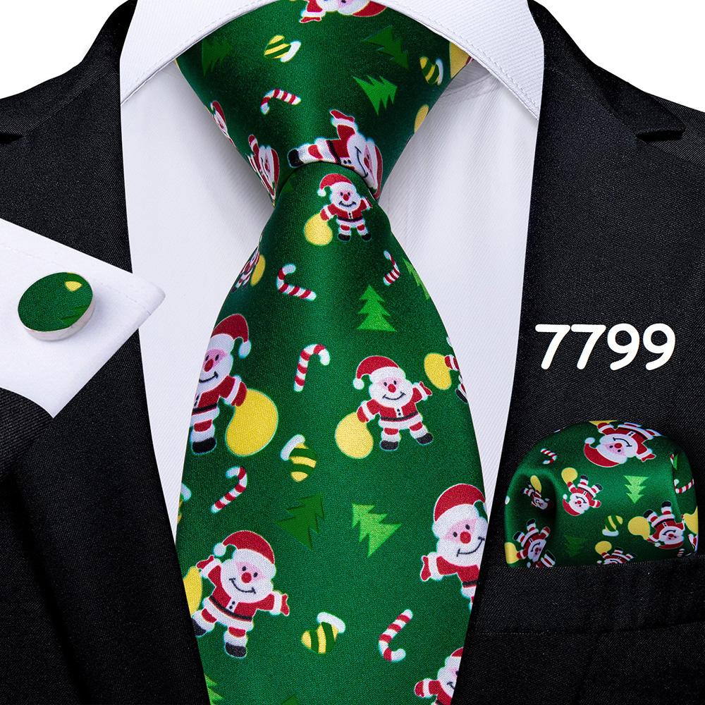 Mens Christmas Tie Set Red Blue Green 8cm Wide Silk Neck Tie Hanky Cufflinks Set Gift For Men Accessories