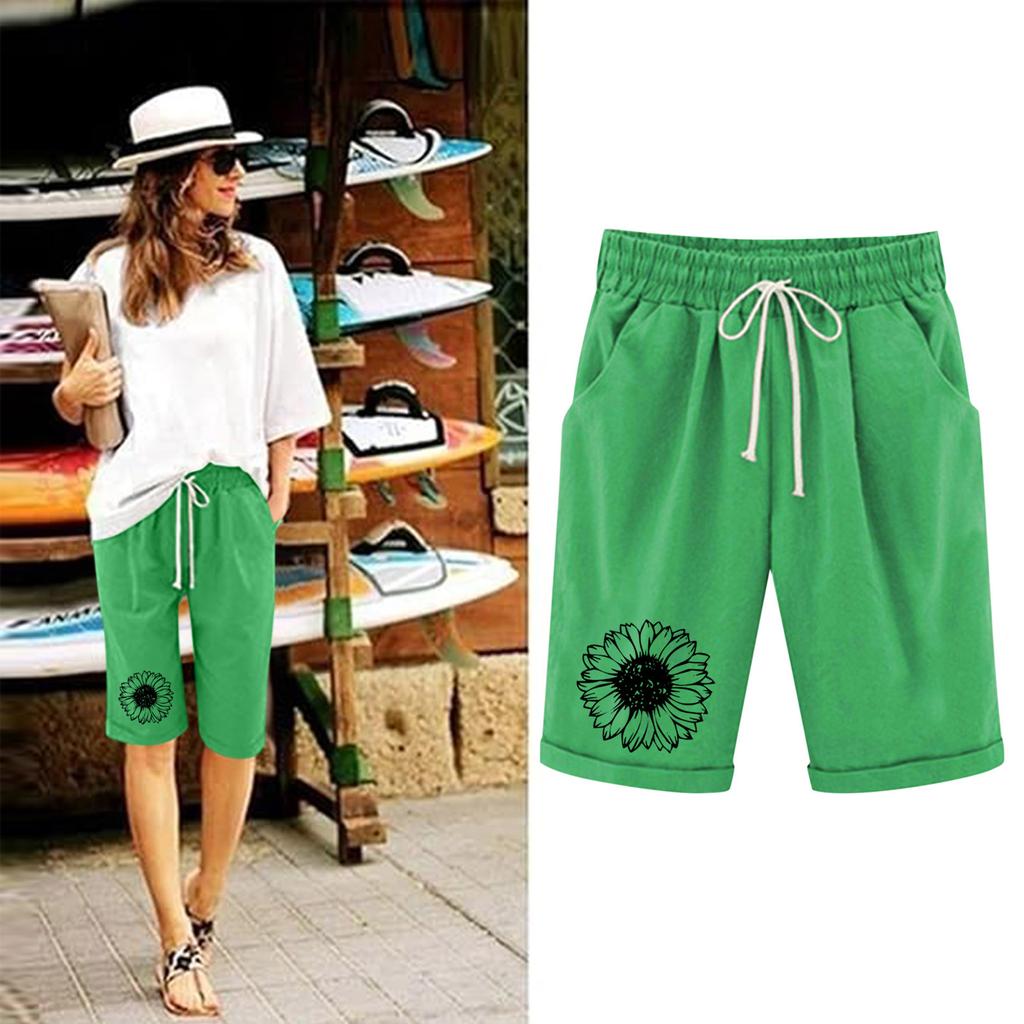 Шорты больших размеров для женщин, эластичные пышные хлопковые льняные шорты-бермуды с эластичной резинкой на талии, повседневная пляжная одежда