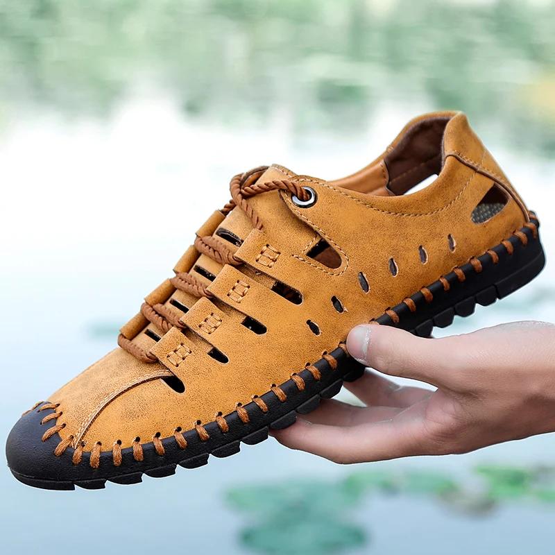 Men Leather Sandals Comfortable Outdoor Casual Shoes 2024 Summer Beach Casual Walking Male Sneakers Men Beach Casual Sandals