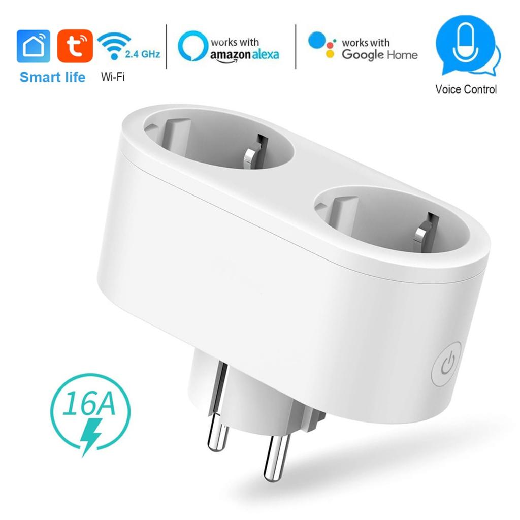 Умная розетка 2 в 1, умная розетка WiFi 16A EU, умная розетка с монитором, таймером, приложением Smart Life, управляемым с помощью Alexa Voice