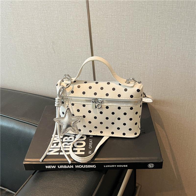 Polka dot box handbag, women's simple, versatile, casual shoulder bag, high-value girl commuting crossbody bag, women's handbag