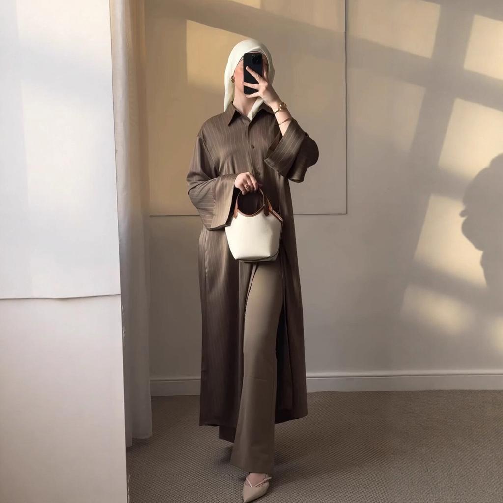 Женская весенняя модная полосатая однобортная рубашка-платье в арабском стиле Дубая, Турция, Ближний Восток